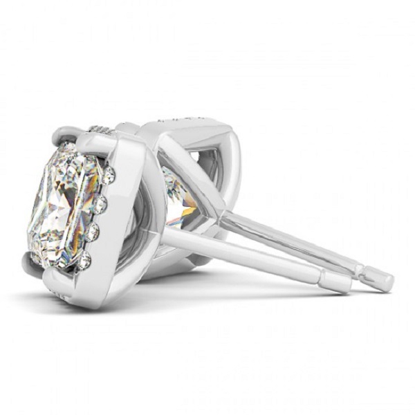 Diamond Princess-cut Square Halo Stud Earrings 14k White Gold (1.70ct)