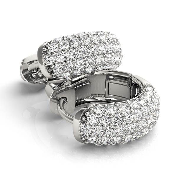 Huggie Round Diamond Pave Earrings Hoops 14k White Gold (0.84ct)