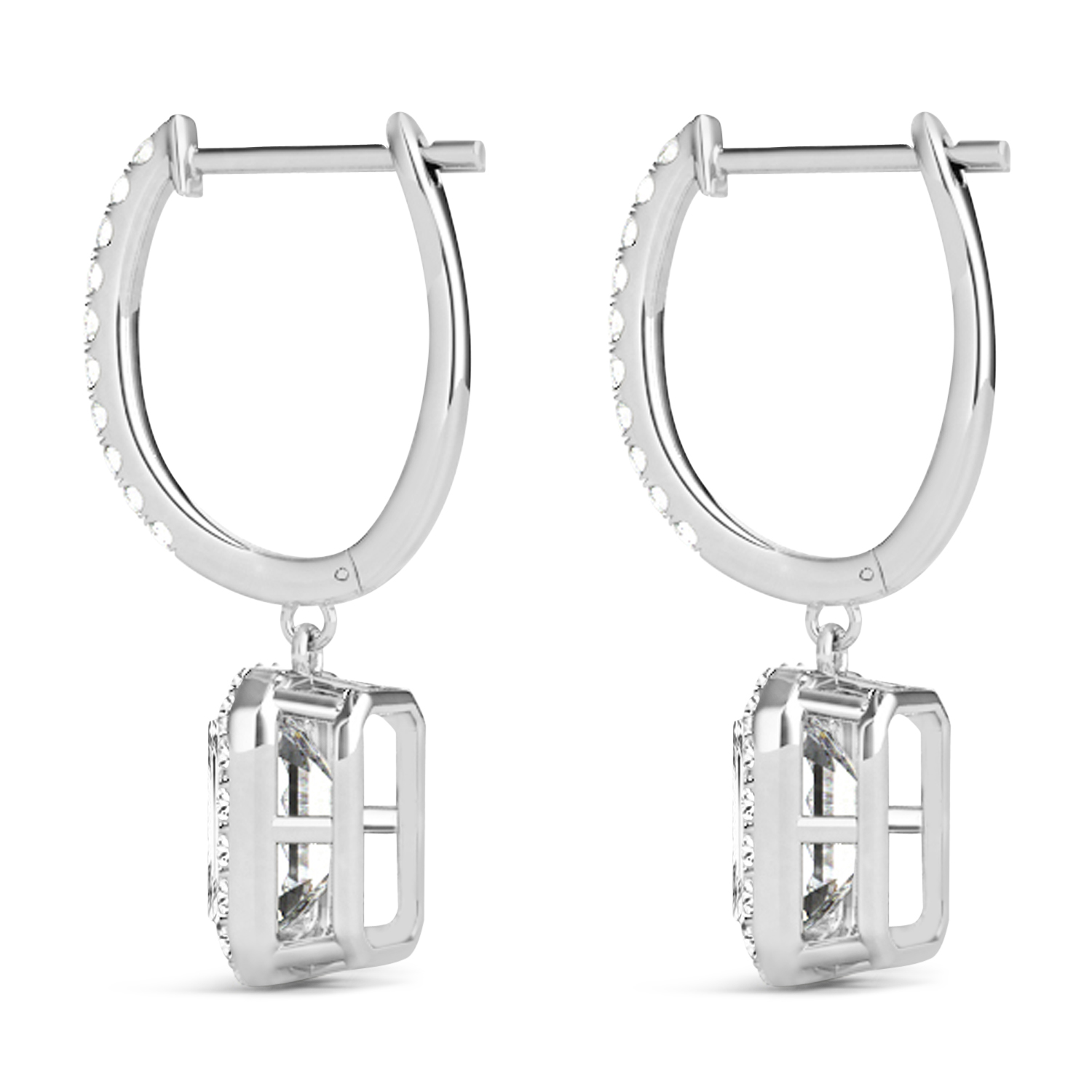 Emerald Shape Lab Diamond Halo Dangling Earrings 14k White Gold (1.50ct)