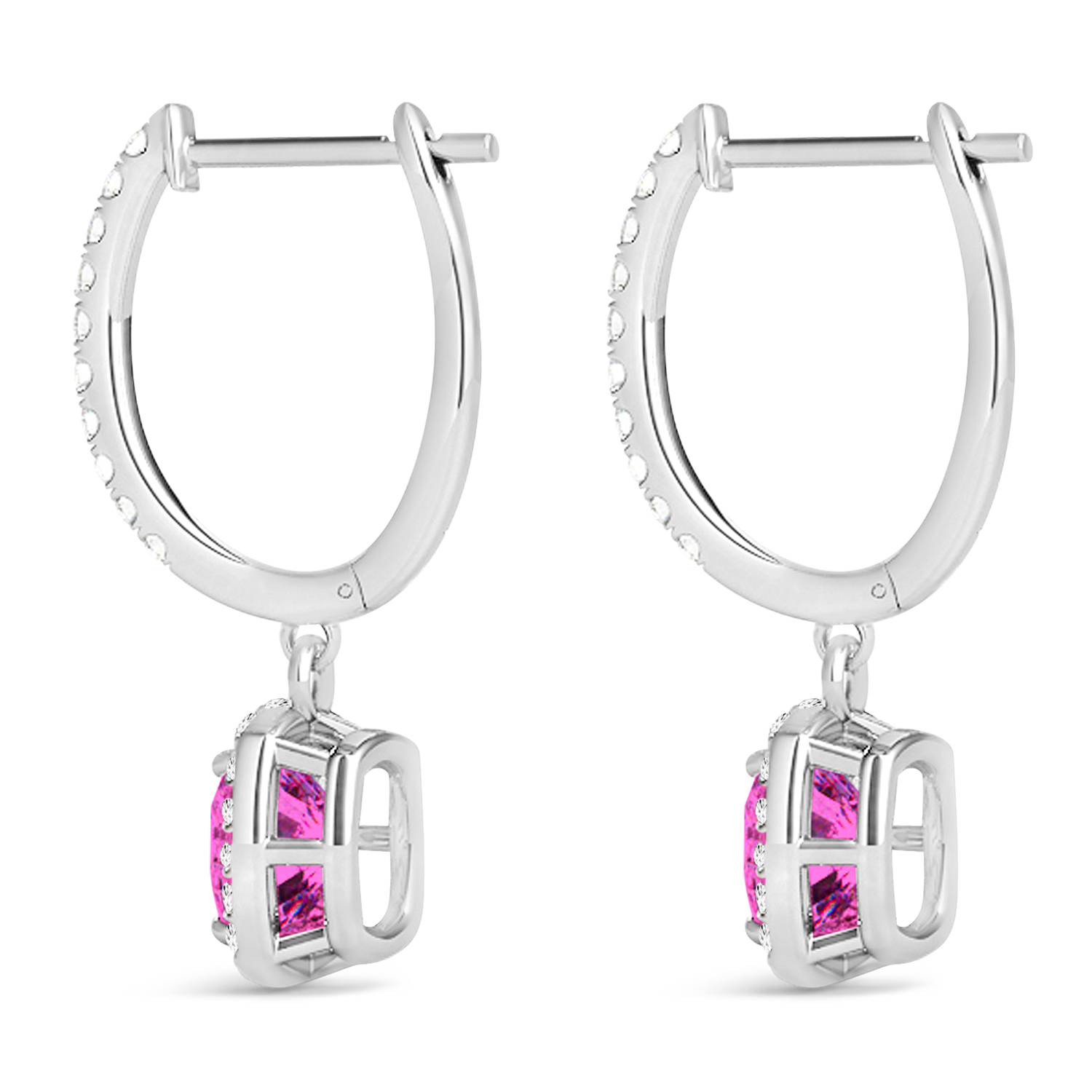 Cushion Pink Topaz & Diamond Halo Dangling Earrings 14k White Gold (3.00ct)
