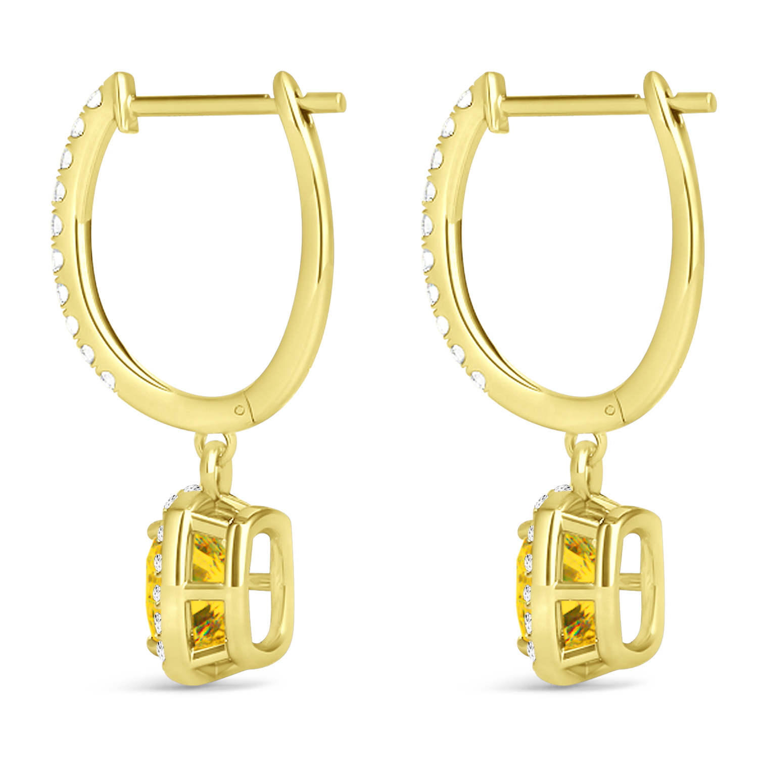 Cushion Yellow Sapphire & Diamond Halo Dangling Earrings 14k Yellow Gold (2.70ct)