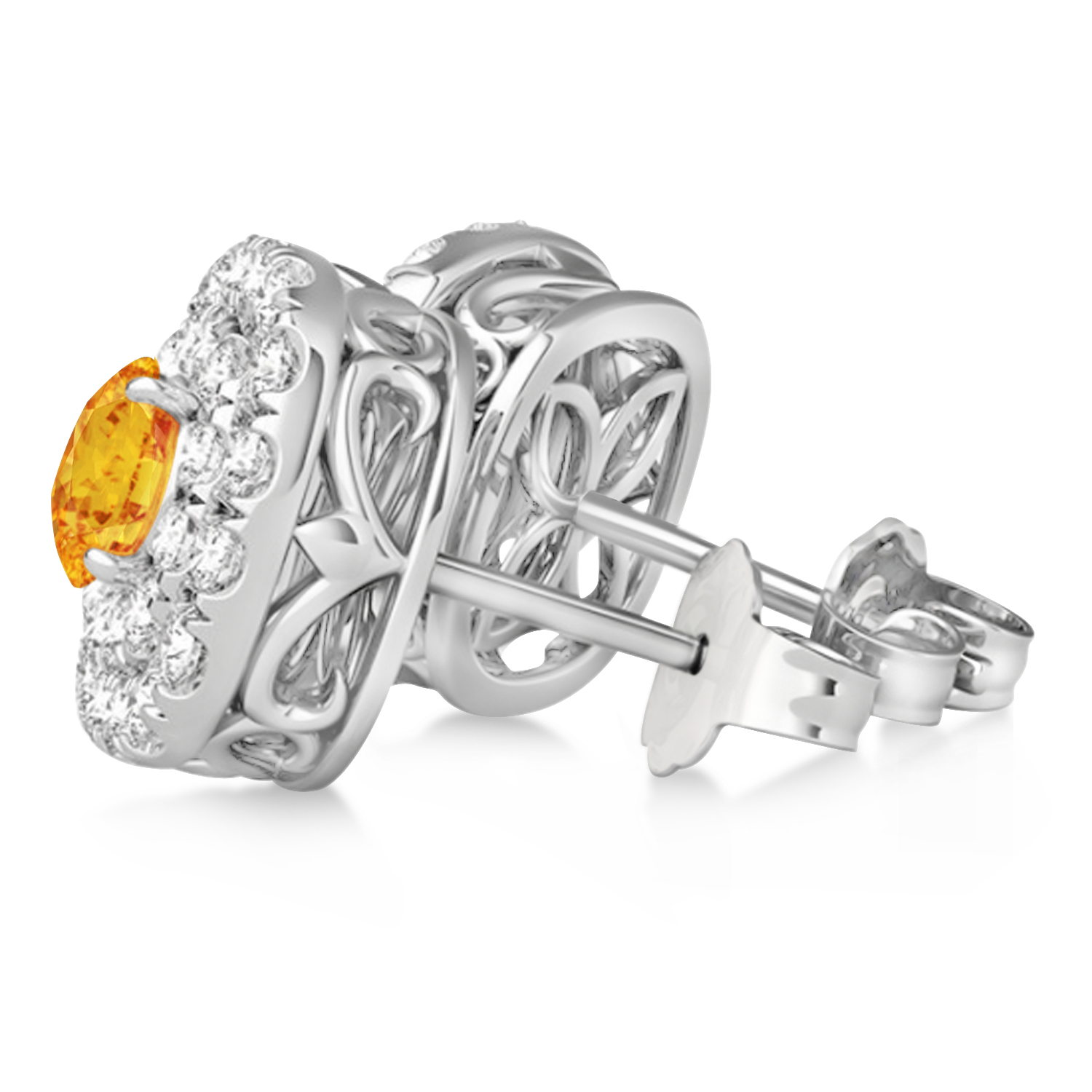 Double Halo Citrine & Diamond Earrings 14k White Gold (1.36ct)