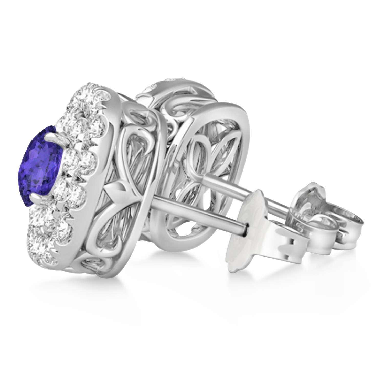 Double Halo Tanzanite & Diamond Earrings 14k White Gold (1.36ct)