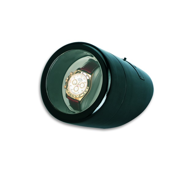 Oak Wood Single Round Watch Winder Black High Gloss