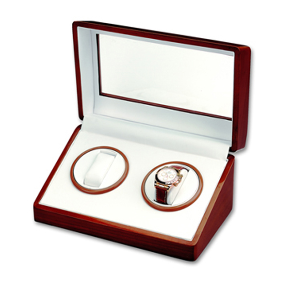 Double Watch Winder & Display Case in Brown Wood BD003
