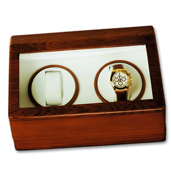 Double Watch Winder & Display Case in Brown Wood BD003