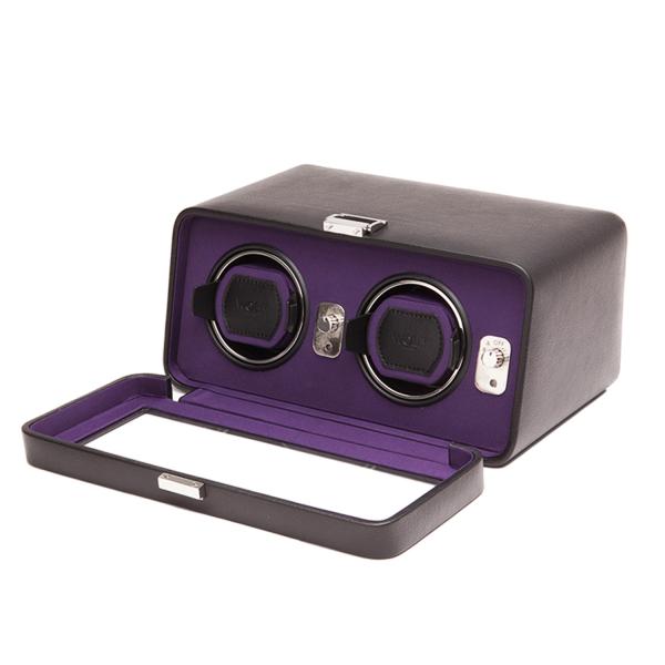WOLF Windsor Double Dual Watch Winder w/ Cover in Black/Purple