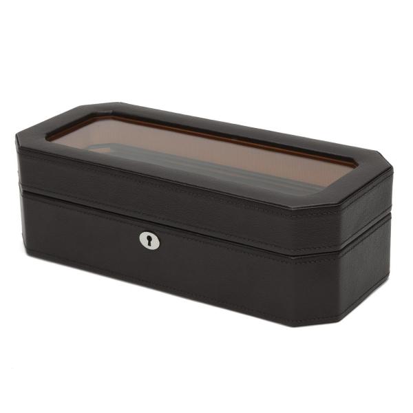 WOLF Windsor Five Piece Watch Box in Brown/Orange Faux Leather