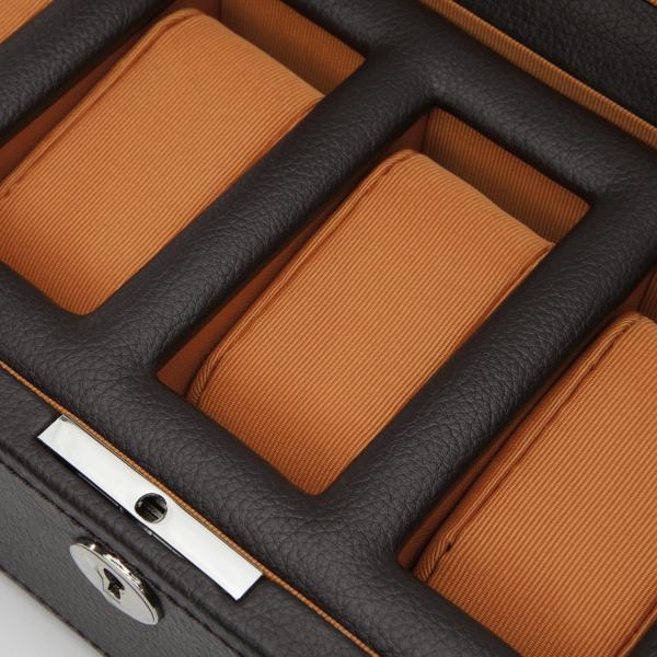 WOLF Windsor Five Piece Watch Box in Brown/Orange Faux Leather