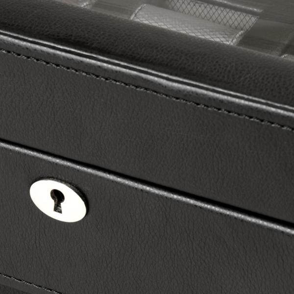 WOLF Windsor Ten Piece Watch Box in Black Faux Leather