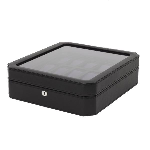 WOLF Windsor Fifteen Piece Watch Box in Black/Purple Faux Leather