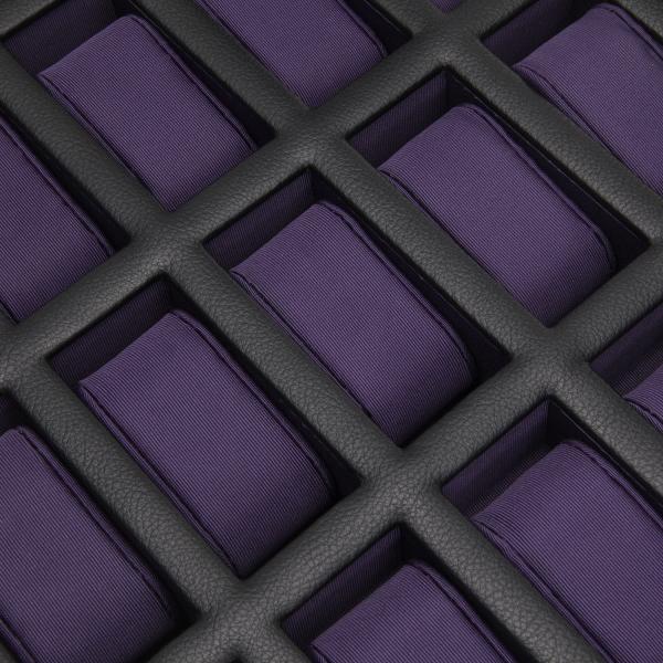 WOLF Windsor Fifteen Piece Watch Box in Black/Purple Faux Leather
