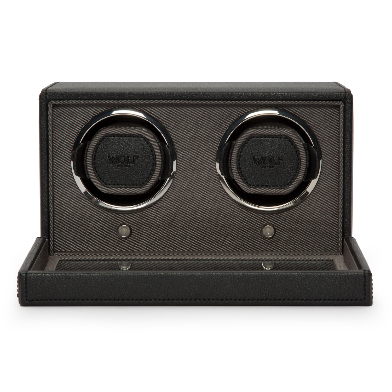 WOLF Double Cub Watch Winder w/ Cover in Black Faux Leather
