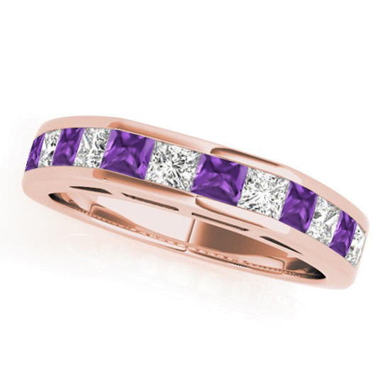 Diamond and Amethyst Accented Bridal Set 14k Rose Gold 2.20ct