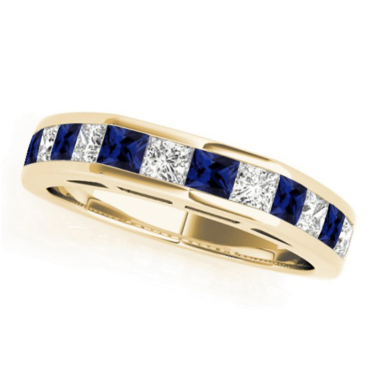 Diamond and Blue Sapphire Accented Bridal Set 14k Yellow Gold 2.20ct