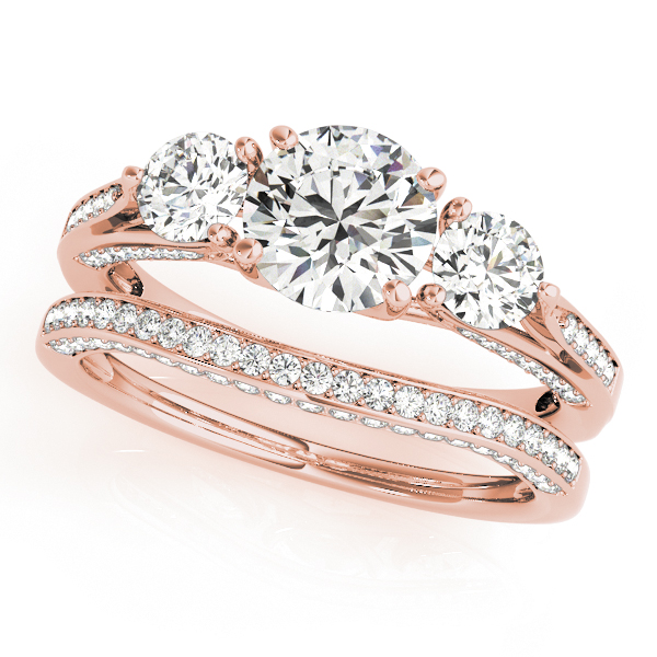 Three Stone Round Bridal Set 14k Rose Gold (1.92ct)