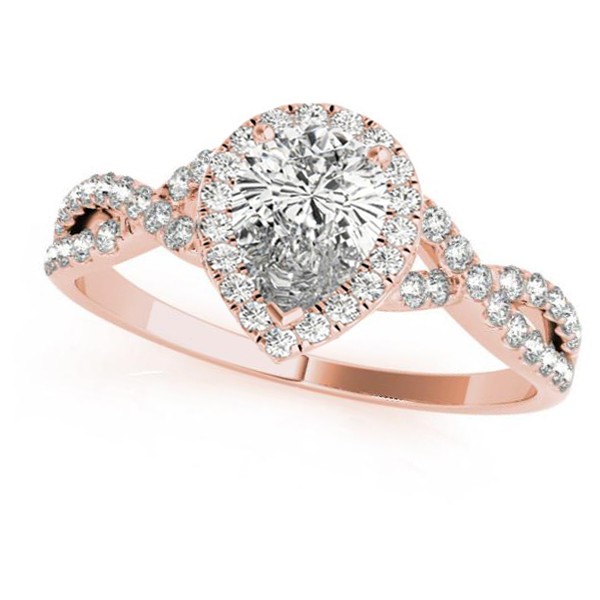 Twisted Pear Diamond Engagement Ring Bridal Set 18k Rose Gold (1.07ct)