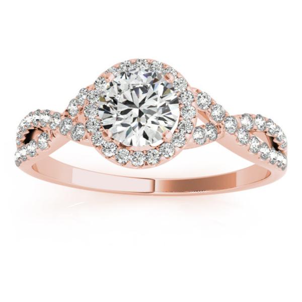 Twisted Round Diamond Engagement Ring Bridal Set 18k Rose Gold (1.07ct)