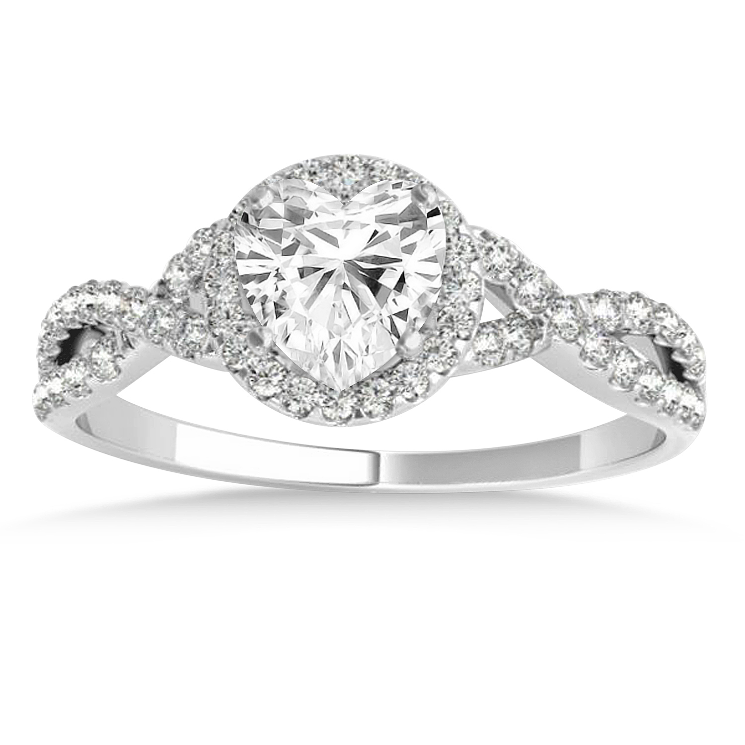 Twisted Heart Diamond Engagement Ring Bridal Set 18k White Gold (1.07ct)