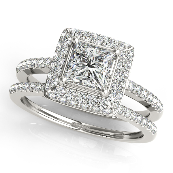 Princess Cut Diamond Halo Bridal Set 14k White Gold (2.20ct)