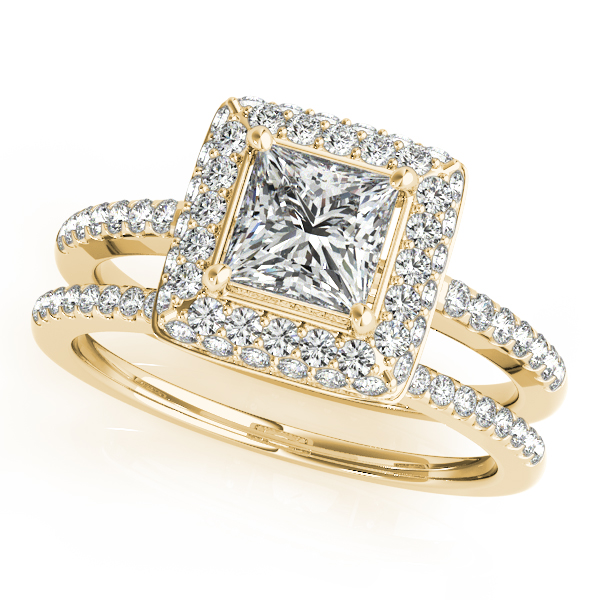 Princess Cut Diamond Halo Bridal Set 18k Yellow Gold (2.20ct)
