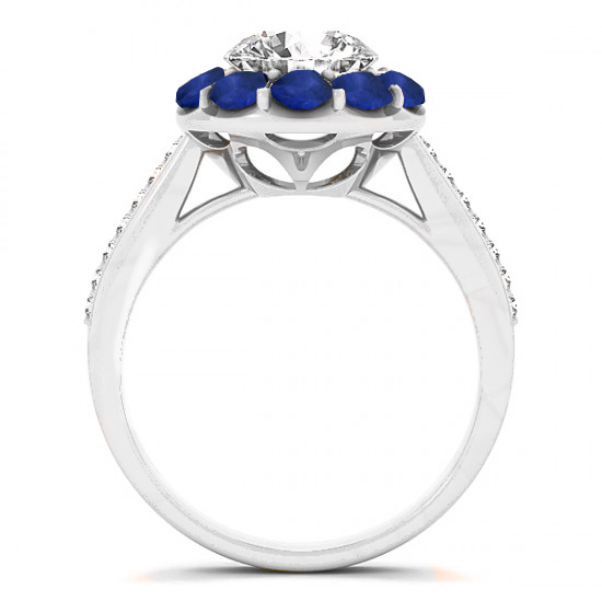 Diamond & Blue Sapphire Floral Bridal Set Setting 14k White Gold (1.23ct)