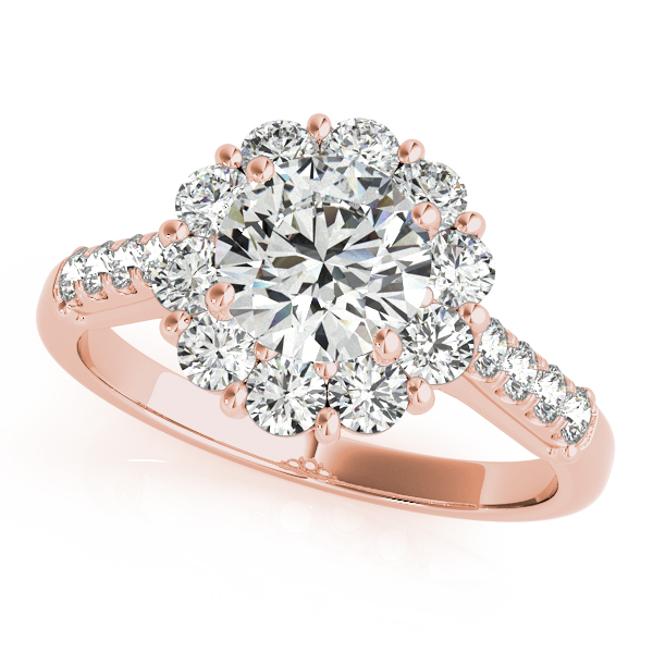 Floral Halo Round Diamond Bridal Set 18k Rose Gold (2.12ct)