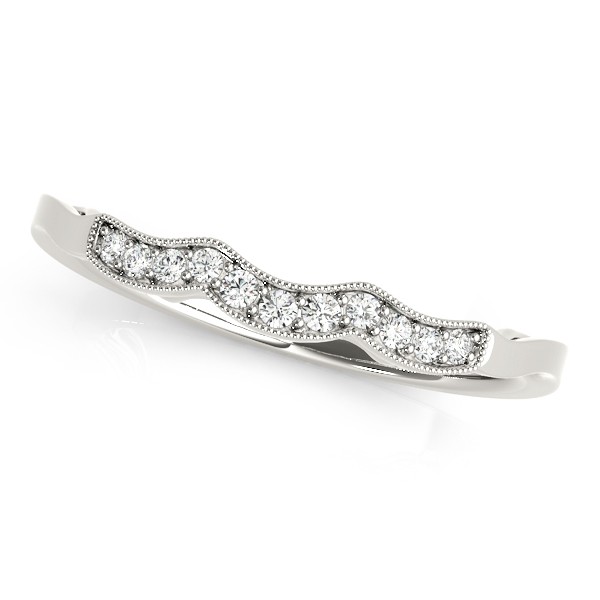 Contoured Milgrain & Diamond Wedding Band 18k White Gold (0.05ct)