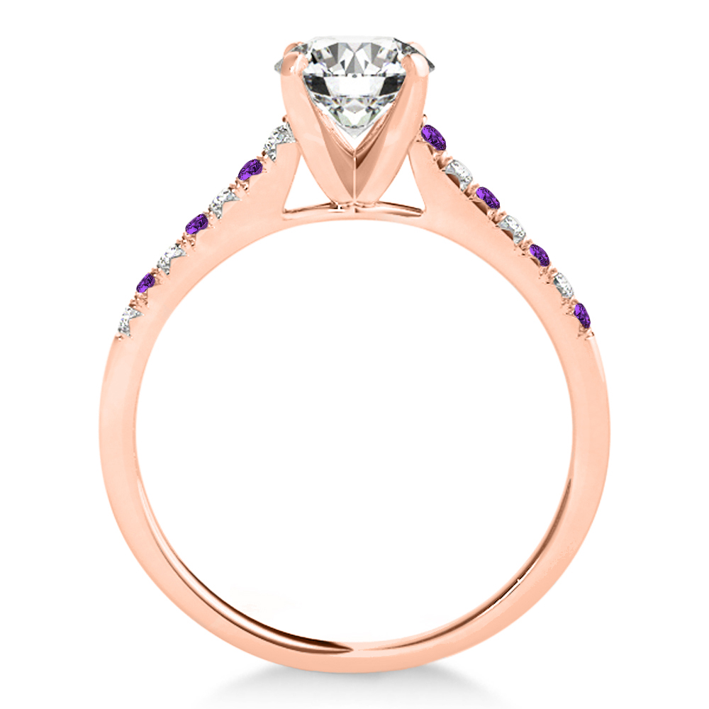 Diamond & Amethyst Single Row Engagement Ring 14k Rose Gold (0.11ct)