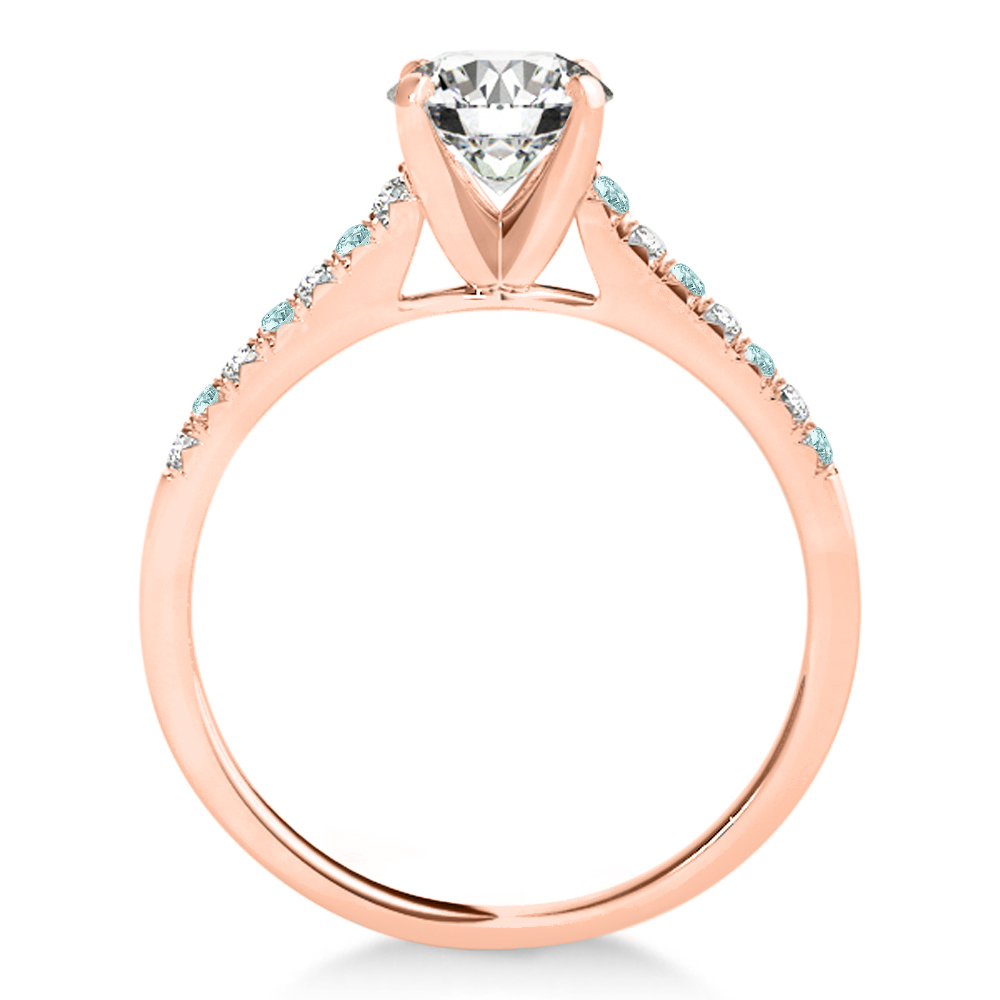 Diamond & Aquamarine Single Row Engagement Ring 14k Rose Gold (0.11ct)