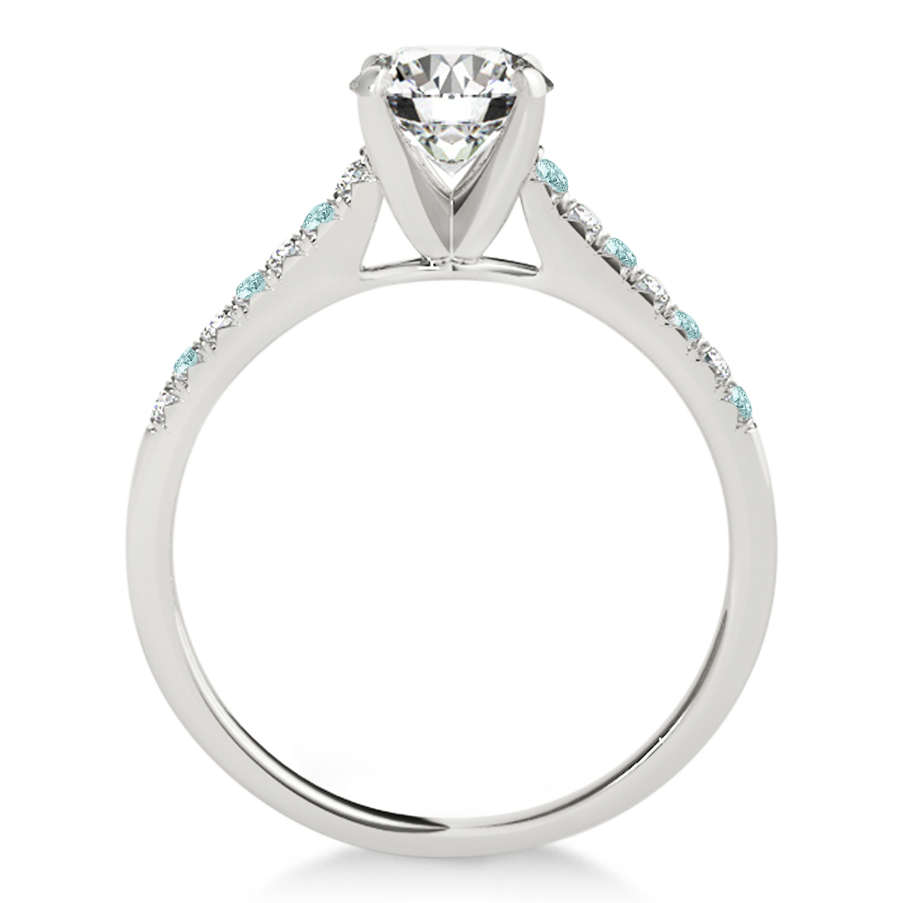 Diamond & Aquamarine Single Row Engagement Ring 18k White Gold (0.11ct)