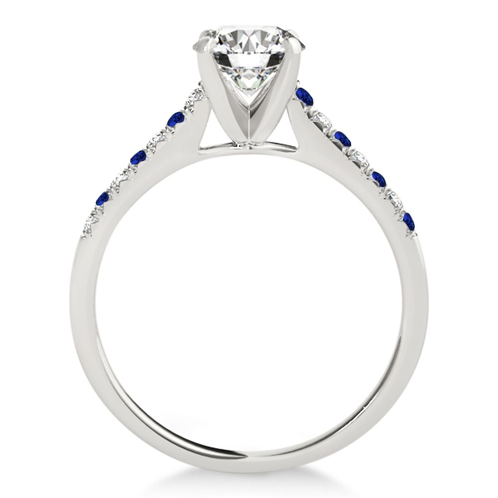 Diamond & Blue Sapphire Single Row Engagement Ring 14k White Gold (0.11ct)