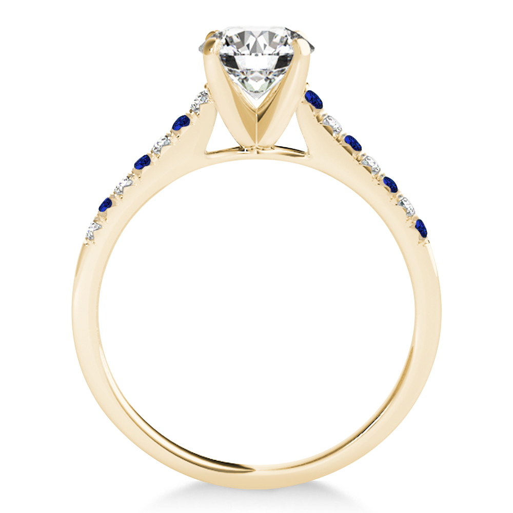 Diamond & Blue Sapphire Single Row Engagement Ring 18k Yellow Gold (0.11ct)
