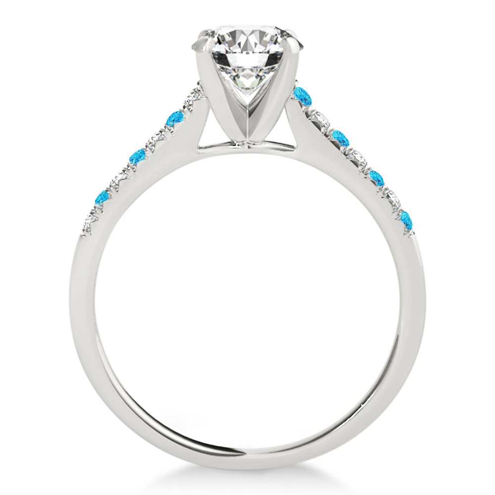 Diamond & Blue Topaz Single Row Engagement Ring 18k White Gold (0.11ct)