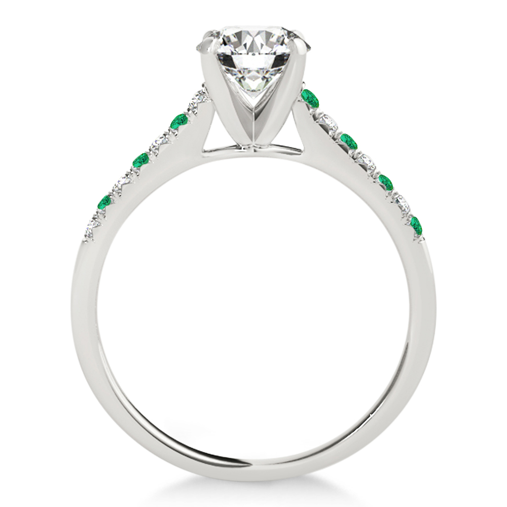Diamond & Emerald Single Row Engagement Ring 14k White Gold (0.11ct)