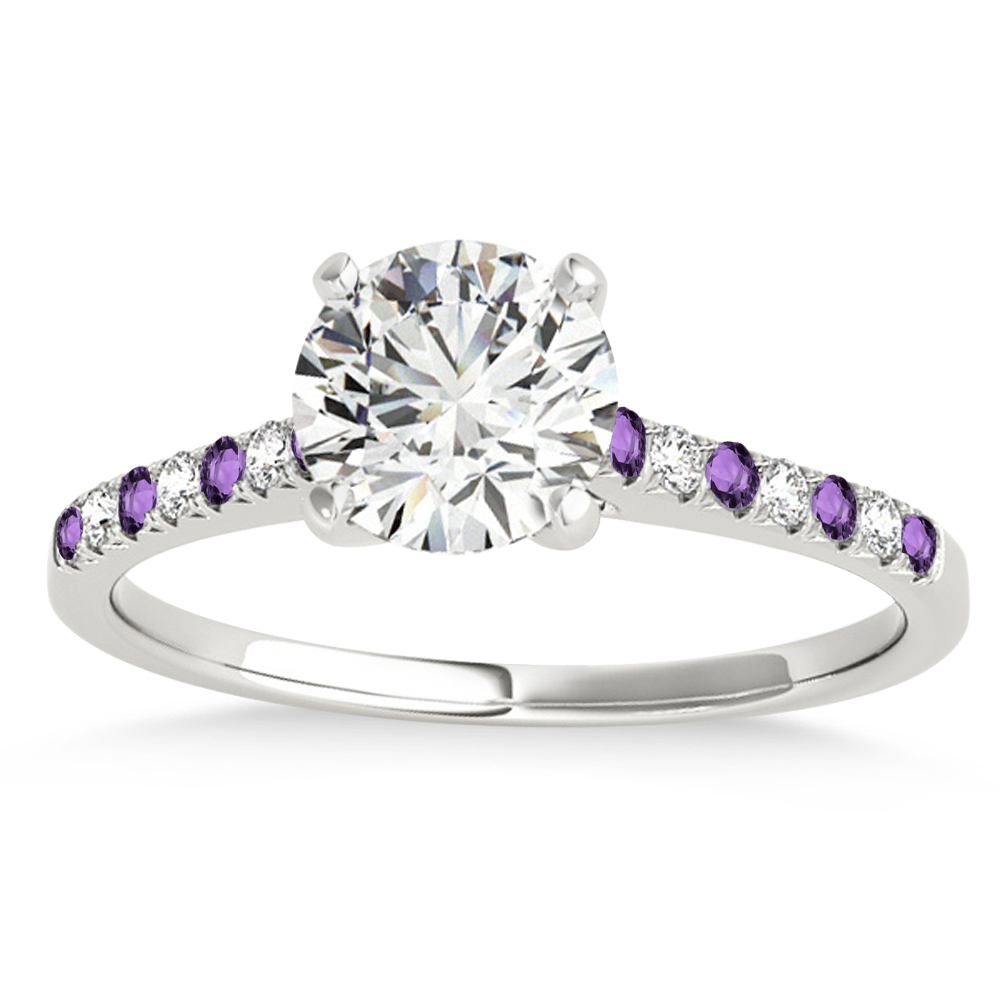 Diamond & Amethyst Single Row Bridal Set 18k White Gold (0.22ct)