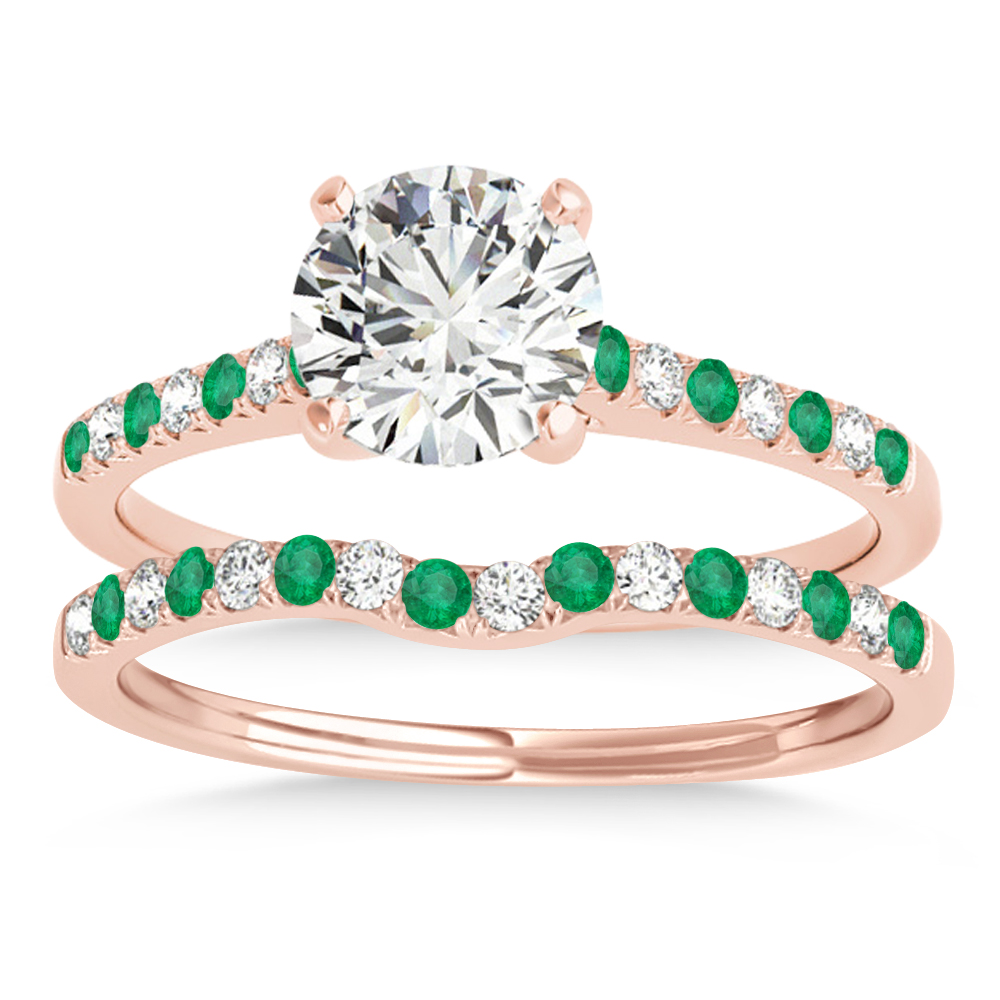 Diamond & Emerald Single Row Bridal Set 14k Rose Gold (0.22ct)