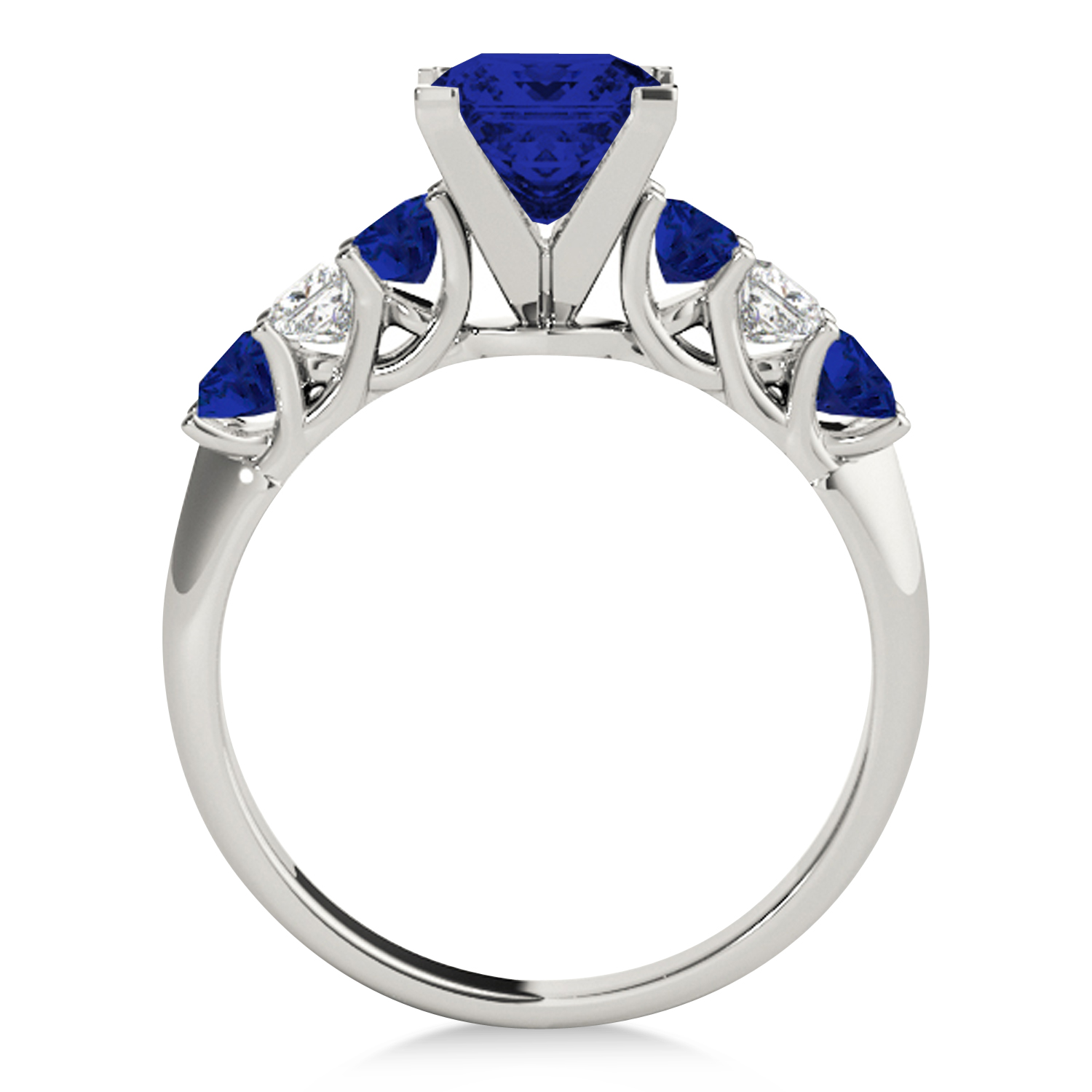Sidestone Princess Blue Sapphire & Diamond Engagement Ring 18k White Gold (1.60ct)