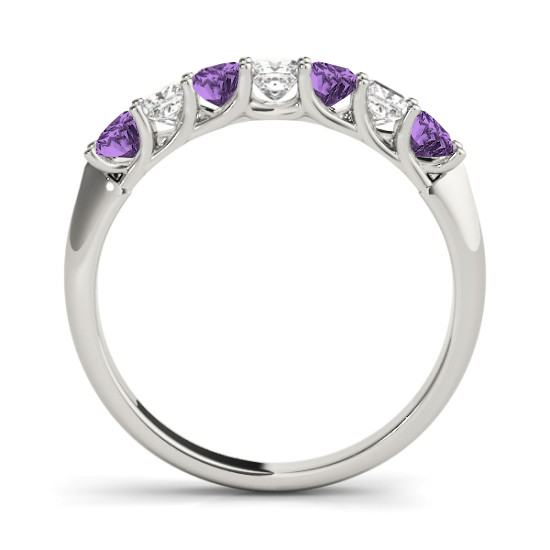Diamond & Amethyst Princess Wedding Band Ring 14k White Gold 0.70ct