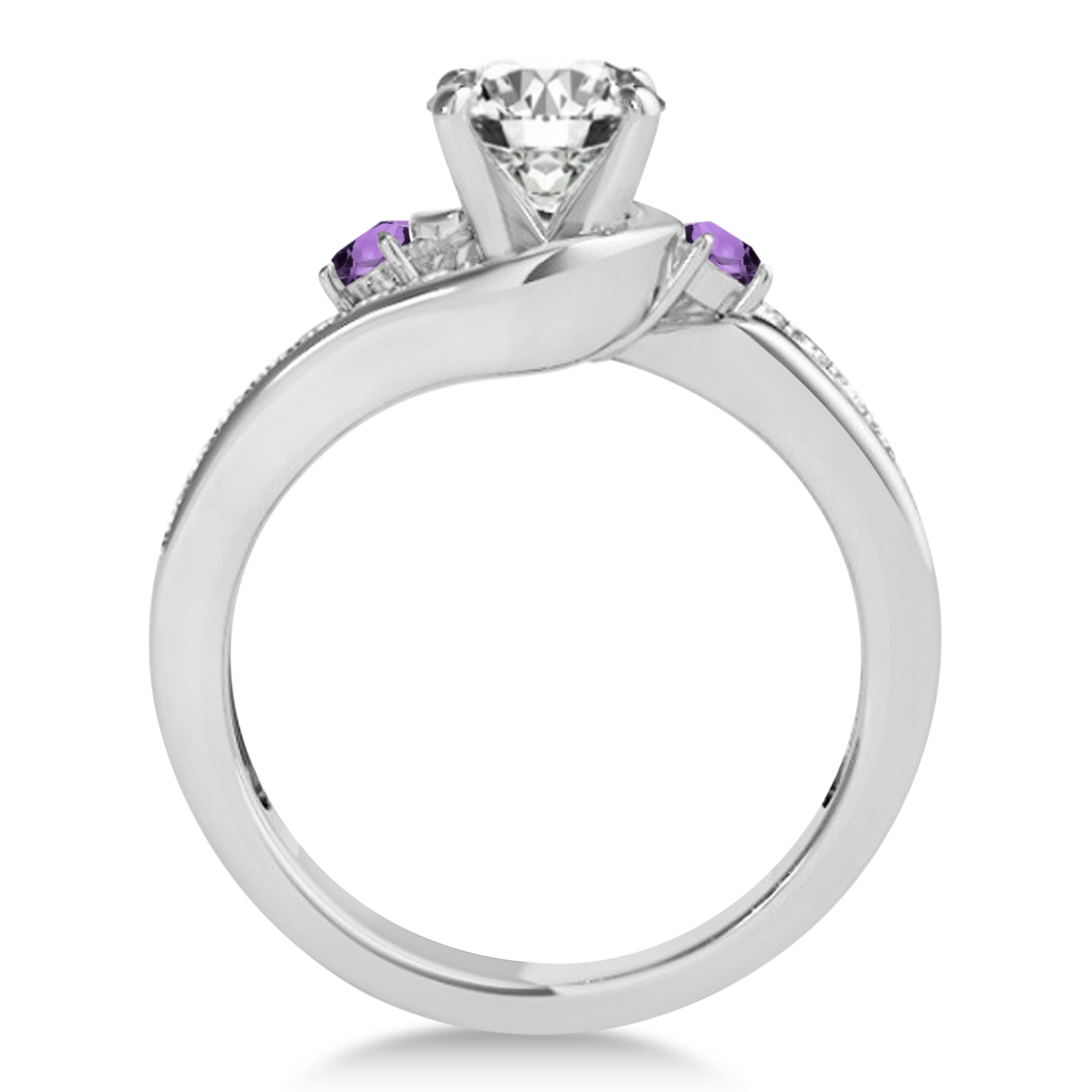 Swirl Design Amethyst & Diamond Engagement Ring Setting Palladium 0.38ct