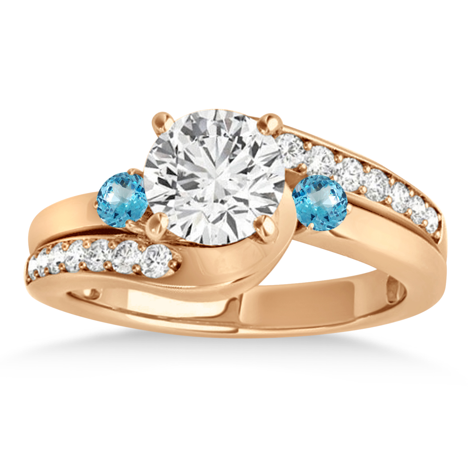 Swirl Design Blue Topaz & Diamond Engagement Ring Setting 14k Rose Gold 0.38ct