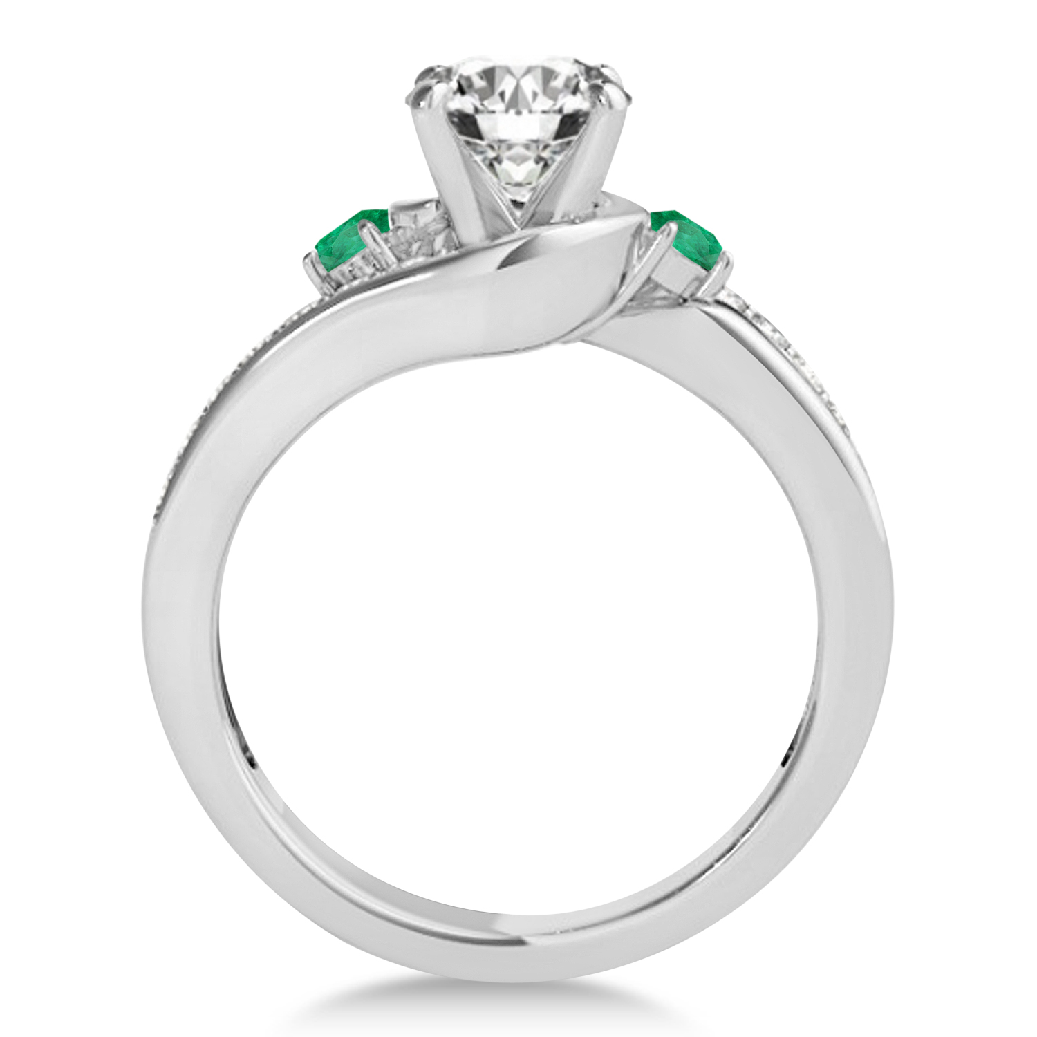 Swirl Design Emerald & Diamond Engagement Ring Setting Palladium 0.38ct