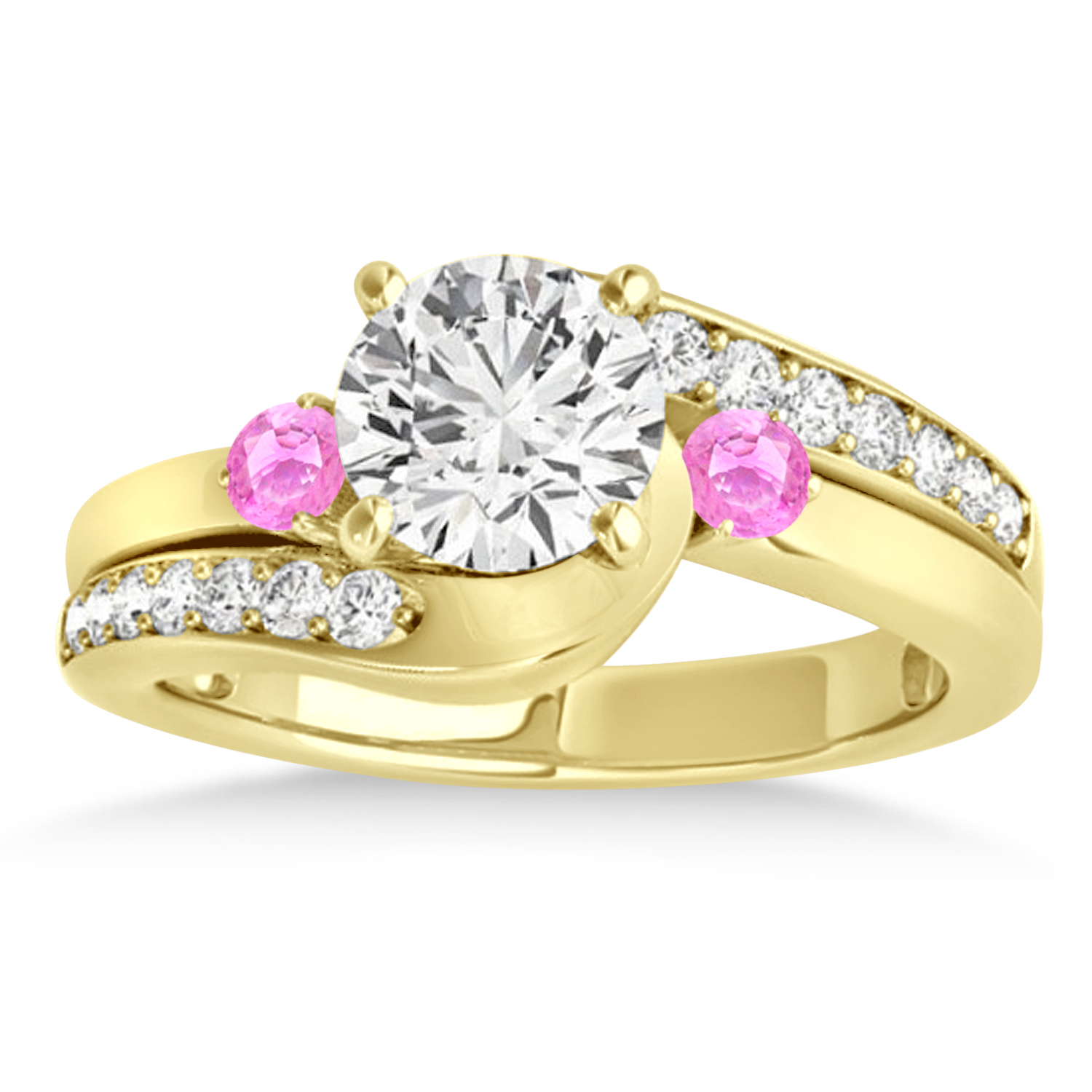 Swirl Design Pink Sapphire & Diamond Engagement Ring Setting 14k Yellow Gold 0.38ct