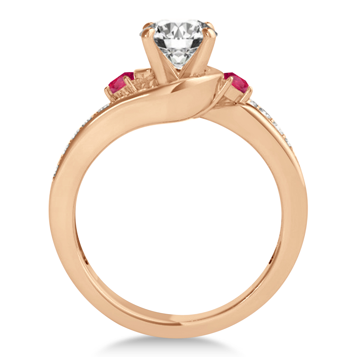 Swirl Design Ruby & Diamond Engagement Ring Setting 18k Rose Gold 0.38ct