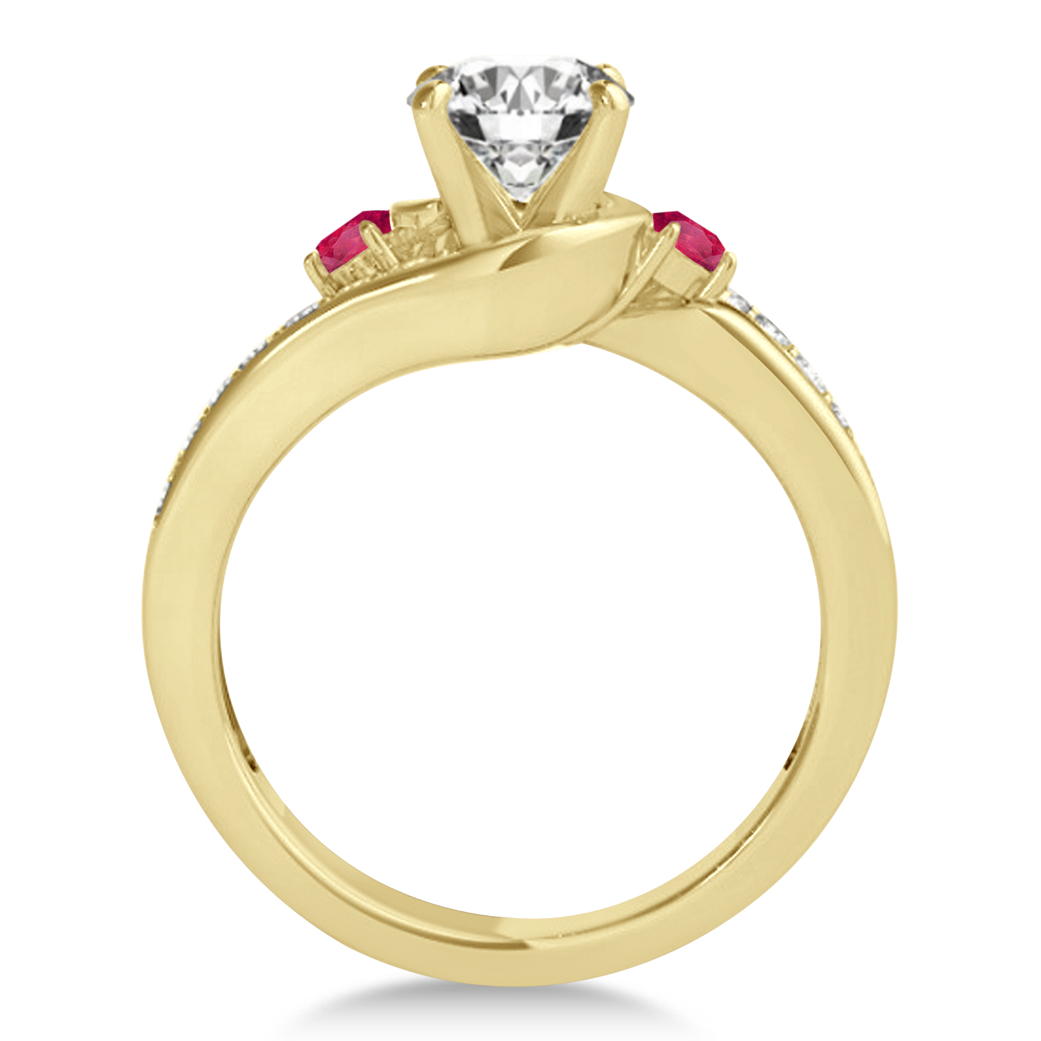 Swirl Design Ruby & Diamond Engagement Ring Setting 18k Yellow Gold 0.38ct