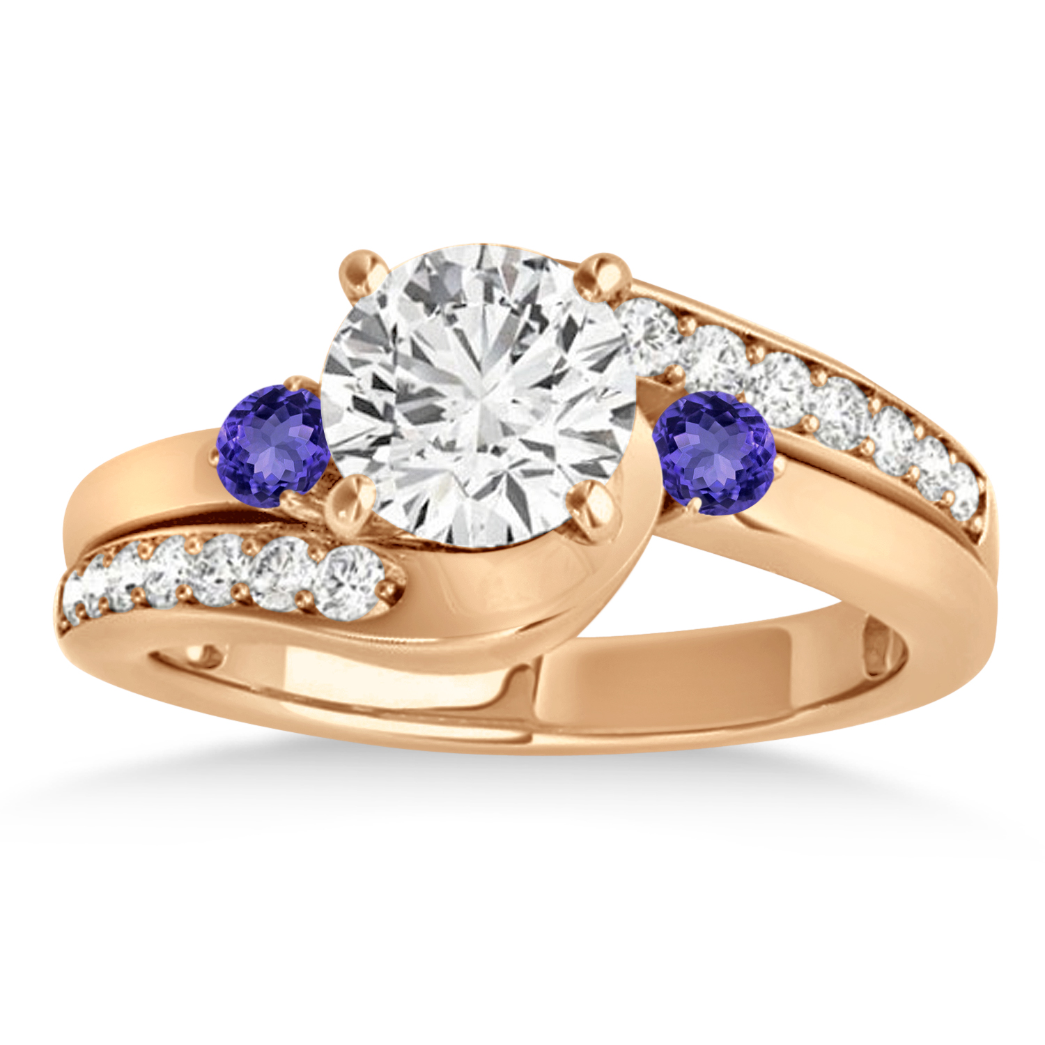 Swirl Design Tanzanite & Diamond Engagement Ring Setting 18k Rose Gold 0.38ct