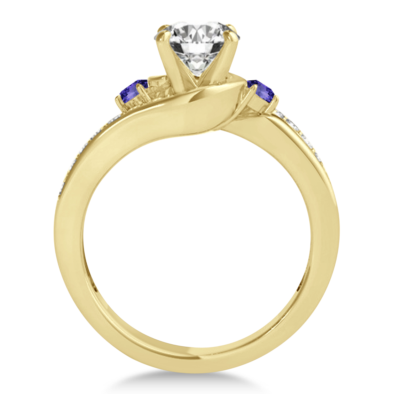 Swirl Design Tanzanite & Diamond Engagement Ring Setting 18k Yellow Gold 0.38ct