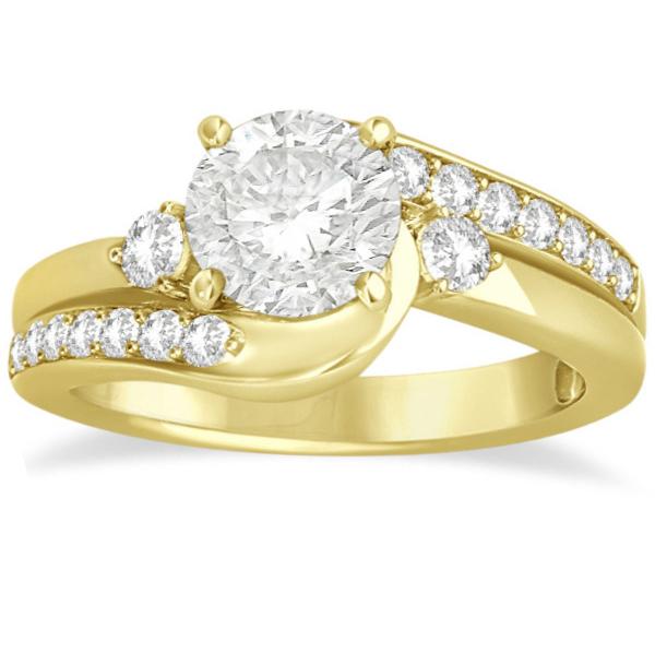 Diamond Swirl Engagement Ring & Band Bridal Set 14k Yellow Gold 0.58ct
