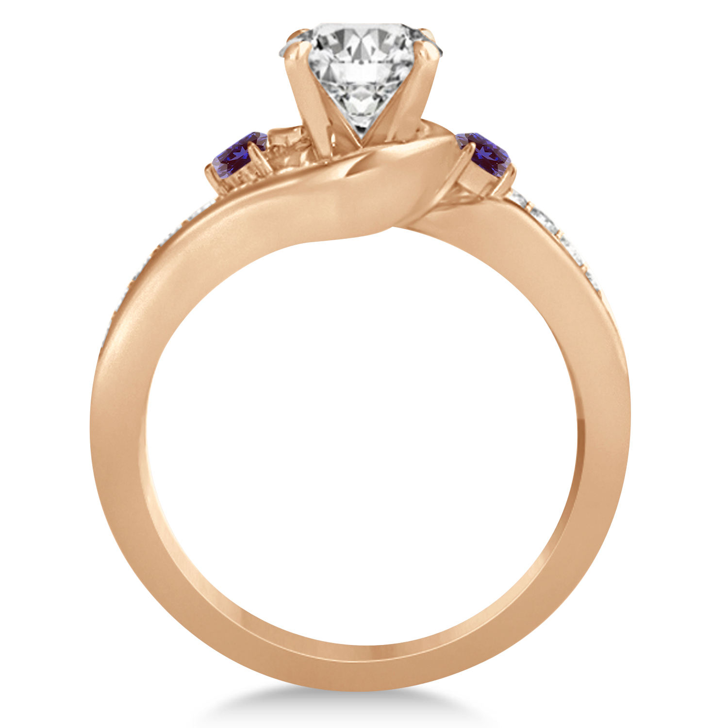 Lab Alexandrite & Diamond Swirl Engagement Ring & Band Bridal Set 18k Rose Gold 0.58ct