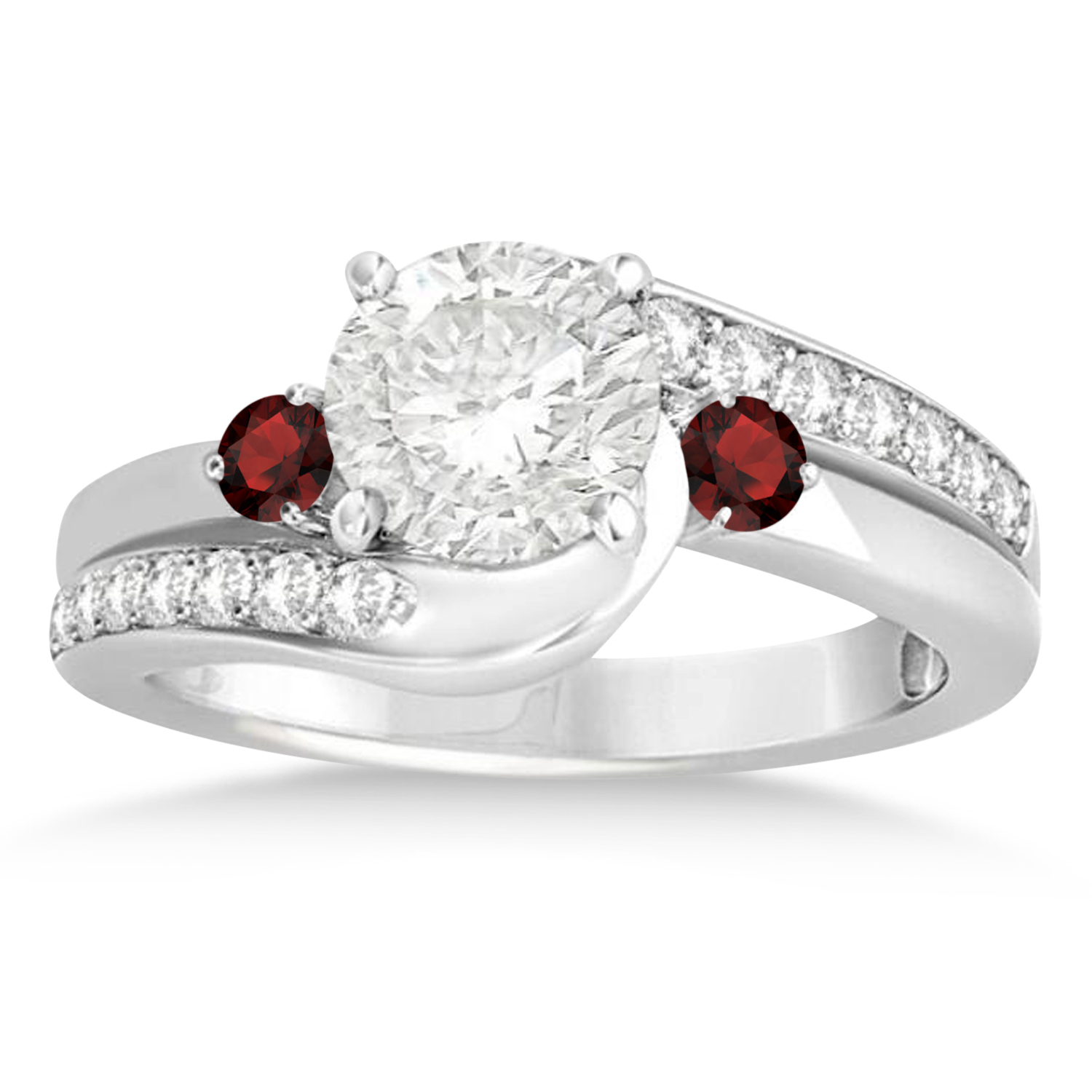 Garnet & Diamond Swirl Engagement Ring & Band Bridal Set Platinum 0.58ct